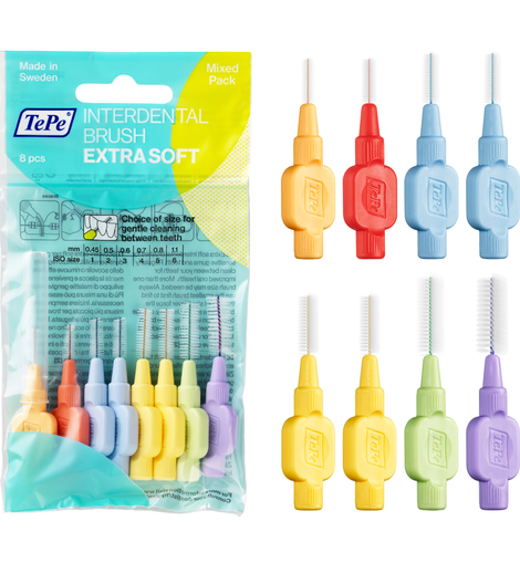 TePe® Interdental Brush Extra Soft Mixed Pack - 0.45 to 1.1 mm